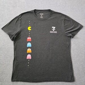 7-Eleven Pac-Man Men XL T-Shirt Charcoal Grey Retro Gaming Graphic Tee Short Slv